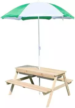 Coemo Edi Kinder-Sitzgruppe mit Wasserbecken und Sonnenschirm, Holz