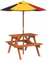 vidaXL Picknicktisch f&uuml;r 4 Kinder mit Sonnenschirm Massivholz Tanne