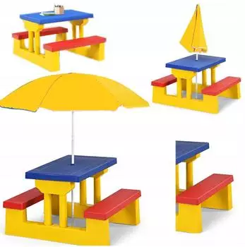 Coil Kinder-Picknicktisch mit Bänken und Sonnenschirm, Kunststoff, Gelb
