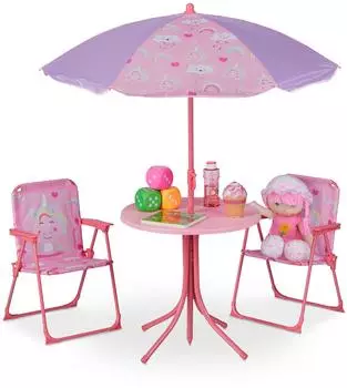 Relaxdays Kinder-Campingsitzgruppe mit Schirm, Einhorn, Pink (10040494)