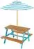 Teamson Kids Dakota Kinder-Picknicktisch aus Holz mit Sonnenschirm, Blau (OD-0075-00A)