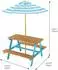 Teamson Kids Dakota Kinder-Picknicktisch aus Holz mit Sonnenschirm, Blau (OD-0075-00A)