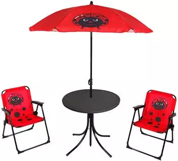 Spetebo Kindersitzgruppe Marienk&auml;fer mit Tisch, 2 St&uuml;hlen & Sonnenschirm, klappbar (4465)