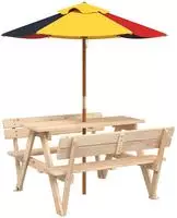vidaXL Picknicktisch f&uuml;r 4 Kinder mit Sonnenschirm Massivholz Tanne