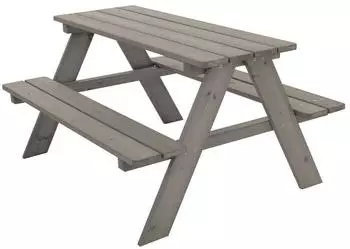 ML-Design Kindersitzgarnitur 4-Sitzer, 2 Bänke mit Tisch, Massivholz, Grau