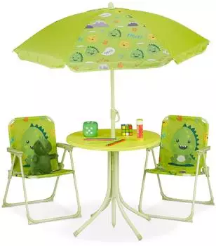 Relaxdays Kinder-Campingsitzgruppe mit Schirm, Hellgr&uuml;n, Metall/Textil/Kunststoff