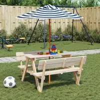 vidaXL Picknicktisch f&uuml;r 4 Kinder mit Sonnenschirm Massivholz Tanne