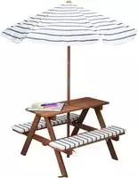 Picknicktisch Aus Holz Ab 2 Jahren Mit Sonnenschirm Und Sitzpolster - 75 X 75 Cm -