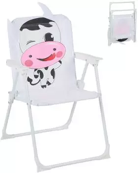 Relaxdays Kinder-Klappstuhl mit Kuh-Motiv, Metall/Textil, 51,5x36x37,5cm