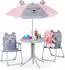 Relaxdays Kinder-Campingsitzgruppe Maus-Motiv mit Sonnenschirm, grau-rosa