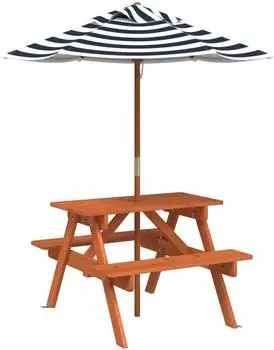 vidaXL Picknicktisch für 4 Kinder mit Sonnenschirm, Massivholz Tanne (3281616)