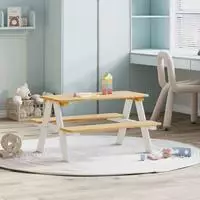 vidaXL Kindertisch mit B&auml;nken IRUN Wei&szlig; 90x79,5x50 cm Massivholz