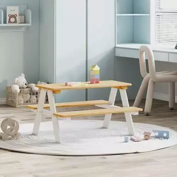 vidaXL IRUN Kindertisch mit Bänken, weiß, Massivholz, 90x79,5x50cm