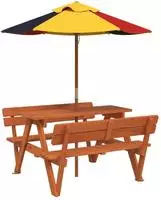 vidaXL Picknicktisch f&uuml;r 4 Kinder mit Sonnenschirm Massivholz Tanne