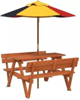 vidaXL Picknicktisch für 4 Kinder mit Sonnenschirm, Massivholz Tanne (3281619)