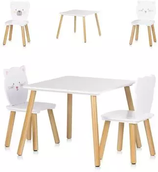 Chipolino Kindersitzgruppe Tiermotiv Tisch & 2 Stühle, Holz, weiß (DIWH02440323)