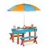 Relaxdays Kindersitzgruppe mit Sonnenschirm, Holz, 2 Sitzbänke, bunt