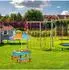 Relaxdays Kindersitzgruppe mit Sonnenschirm, Holz, 2 Sitzbänke, bunt