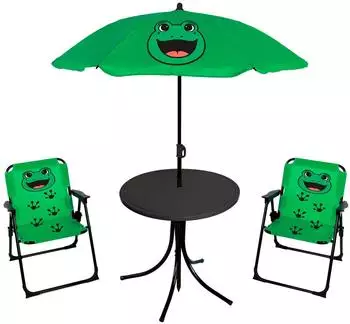 Mojawo Kinder-Campingm&ouml;bel-Set Frosch 4-tlg. (2x Stuhl, Tisch, Sonnenschirm)