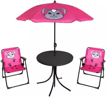 Mojawo Kinder-Campingm&ouml;bel-Set Hase 4-tlg. mit St&uuml;hlen, Tisch & Sonnenschirm