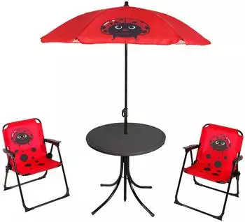 Mojawo Kinder-Campingm&ouml;bel-Set 4-tlg. mit St&uuml;hlen, Tisch & Sonnenschirm