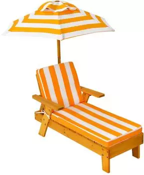 Costway Kinder-Gartenliege mit Sonnenschirm & Kissen, Holz, bis 50kg (OP70831)