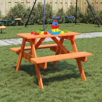 vidaXL Picknicktisch für 4 Kinder mit Schirmloch, Massivholz Tanne (4008984)