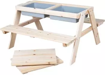 Roba Kindersitzgarnitur "PLAY for 4" Outdoor+ mit Spielwannen & Matschtisch, Massivholz (456002NU)