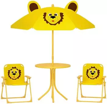 AIYAPLAY Kindersitzgruppe mit Sonnenschirm und Klappstühlen, gelb (3E3-007V00YL)