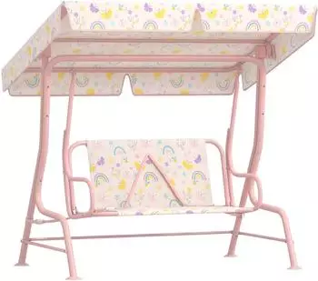 AIYAPLAY Kinder-Hollywoodschaukel 2-Sitzer mit verstellbarem Sonnendach, rosa