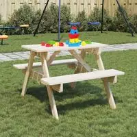vidaXL Picknicktisch f&uuml;r 4 Kinder mit Schirmloch Massivholz Tanne