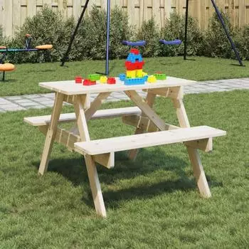 vidaXL Picknicktisch für 4 Kinder mit Schirmloch, Massivholz Tanne (4008983)
