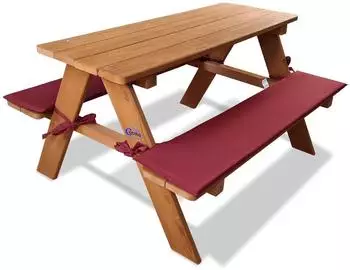 Coemo Kinder-Sitzgruppe Picknicktisch mit Polster, Holz, rotbraun