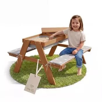 Roba Picknick for 4 Outdoor+ Kindersitzgruppe mit Spielwannen, Teakholz-Optik