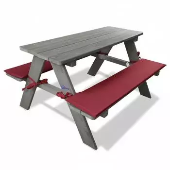 Coemo Kinder-Sitzgruppe Picknicktisch mit 2 Polstern, Holz, grau