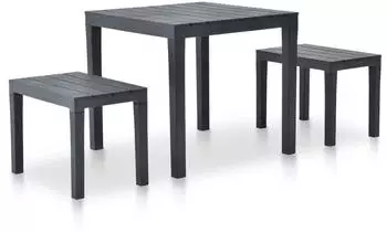 vidaXL Gartentisch mit 2 Bänken, Kunststoff, anthrazit (48778)