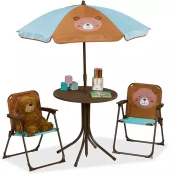 Relaxdays Kinder-Campingsitzgruppe mit Sonnenschirm, Metall/Textil
