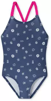 Schiesser Badeanzug Wirkware LSF40+ Streifen dunkelblau Aqua (182733-803)