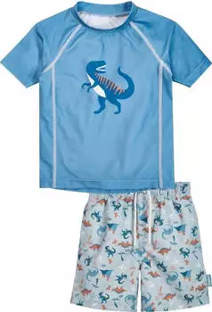 Playshoes UV-Schutz Bade-Set Zweiteilig Schwimmshirt Badeshorts (461397) dino blau