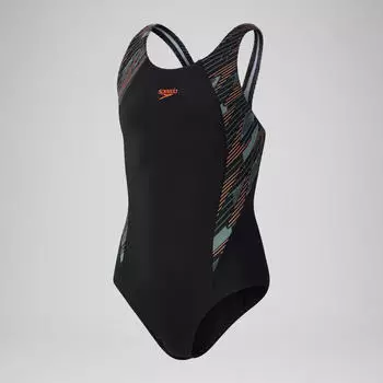 Speedo Hyperboom Splice Badeanzug (8-003729) schwarz/country green/nectarine