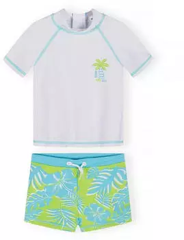 Minoti 2-teiliges Bade-Set mit kurzärmeligem Top und Biker-Shorts UV-Schutz (MTI9h4v001000004) hellblau/hellgrün/weiß