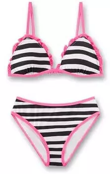 Sanetta Badeanzug gestreift mit UV Schutz 50+ schwarz/neonrosa/weiß