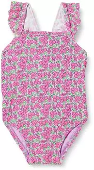 Amazon Essentials Girls Asymmetric Frill One-piece Swimsuit (AEGL81685S25) lila intensive rosa posey floral