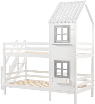 Flieks Etagehochnbett mit Leiter 2x 90x200cm weiß/grau