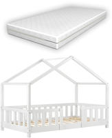 Kinderbett Treviolo 80x160 cm mit Lattenrost und Gitter Wei&szlig; [en.casa]