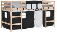 vidaXL Kinderhochbett mit Vorh&auml;ngen Wei&szlig; Schwarz 90x190 cm Kiefernholz