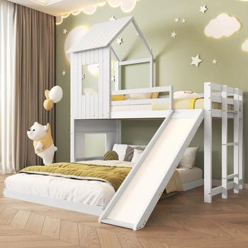 Flieks Etagenbett mit Rutsche und Lattenrost 90/140x200cm weiß Flieks Etagenbett mit Rutsche und Lattenrost 90/140x200cm weiß