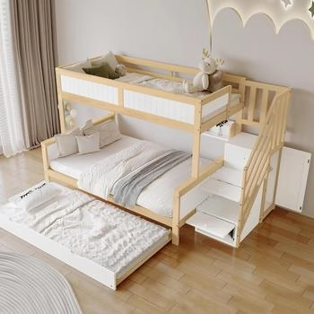 Merax Kinderbett mit Regal 90/120x200cm + 90x190cm weiß