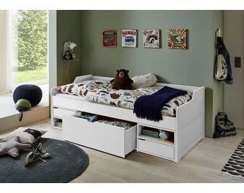 Relita LEVI 90x200 Buche massiv weiß lackiert inkl. Rollrost 2 Schubladen 2 Fächer (EB3361117)