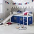 Homestyle4u Hochbett Kinderbett mit Rutsche und blauem Stoffvorhang